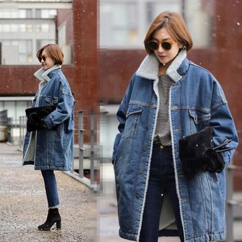 Denim jacket with fur for women long autumn winter fashion 2018 warm jeans jacket fur female ladies faux fur coat KK2668 X
