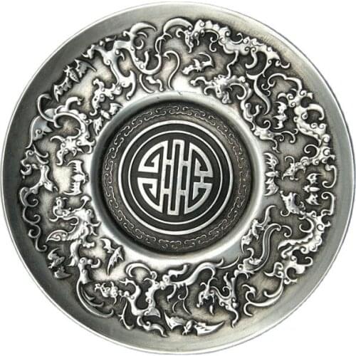 China old Carved Tibetan silver writing-brush washer Chinese Jiu Feng Xian Shou Dish plates