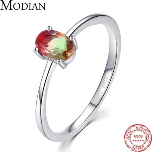 Modian 925 Sterling Silver Colorful Watermelon Tourmaline Rings for Women Fashion Finger Band Fine Jewelry Korean Style Anel