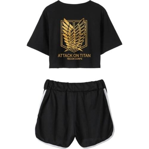 Attack on Titan Shingeki No Kyojin Survey Corps Cosplay Costume Shirt+Shorts