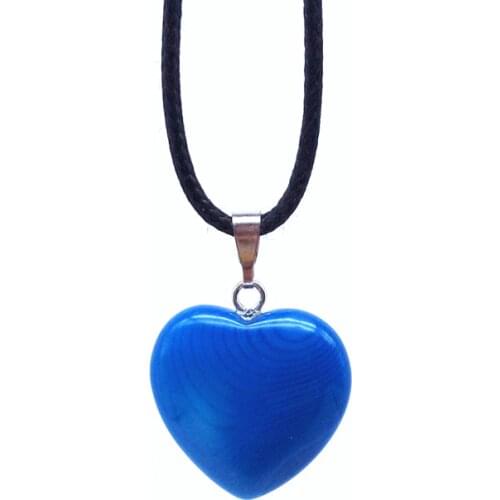25 Colors Stone Bead Heart Charm Fashion Necklace Gift Black Cord Wire Rope Chain Lava Opal Onyx Jaspers Amethysts Jades etc