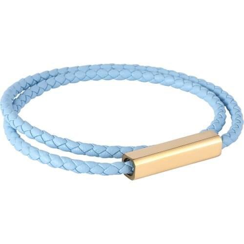 Fashion Sky blue Braided Leather Bracelet Men Bracelet for Women Jewelry Multilayer Leather Magnetic Clasps Bracelet BB0600