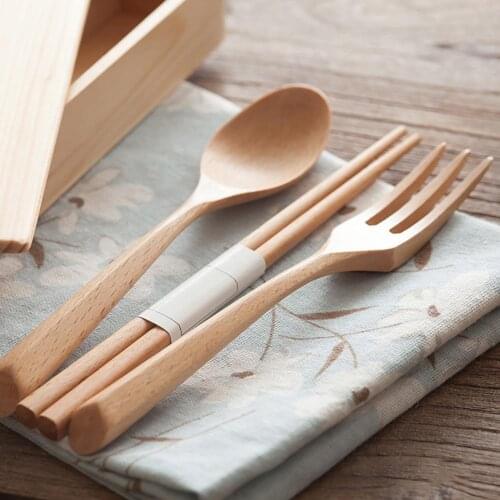 4Pcs Portable Wood Fork Luxury Dinnerware Spoon Chopsticks Box Outdoor Travel Camping Set Bamboo Cutlery Set Kitchen Tableware