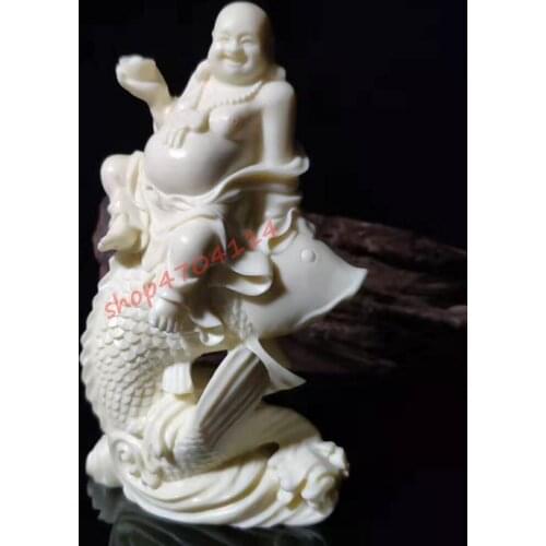 Fruta de marfil Natural, pez sentado tallado a mano, adornos de Buda Maitreya, artesanías exquisitas, colecciones, decora