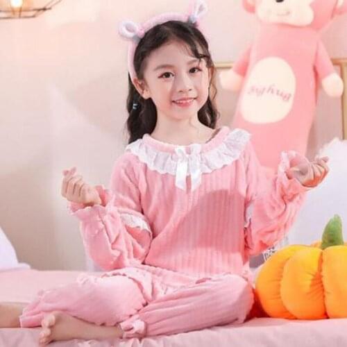 New Autumn Winter Flannel Kids Pajamas Girl Boy Sleepwear Set Baby Clothes Animal Cartoon Coral Fleece Childrens Pyjamas Suits