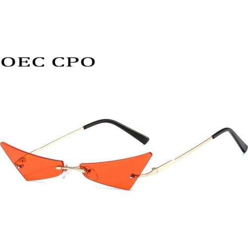 OEC CPO Fashion Rimless Sunglasses Women Small Cat eye Sunglasses Female Vintage Shades Lady Glasses UV400 O613