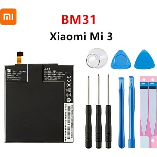Xiao mi 100% Orginal BM31 3050mAh Battery For Xiaomi Mi 3 Mi3 M3 BM31 High Quality Phone Replacement Batteries +Tools