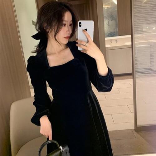 Autumn Winter Long Sleeve Square Collar Dress Plus Size Women Casual Midi Party Dresses Korean Style Vestidos S-6XL