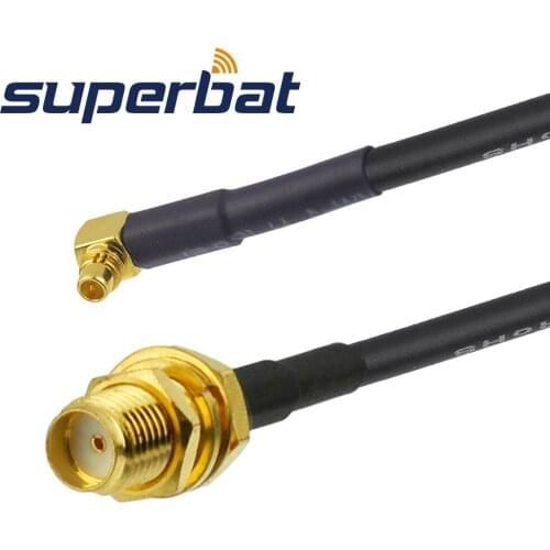 Superbat MMCX Male Plug Right Angle to SMA Female Jack Bulkhead Pigtail 50 Ohm Cable RG174 20cm