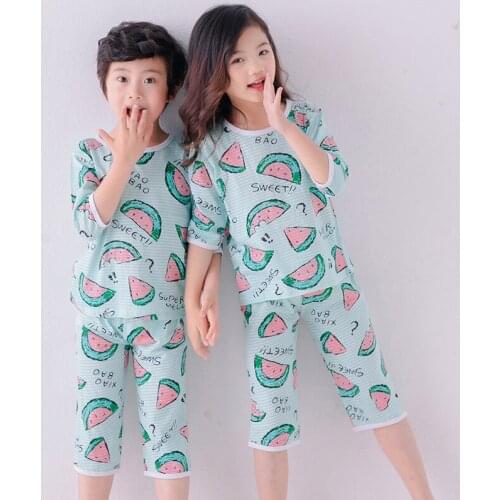 2 piece set boys and girls pajamas set sleepwear night sleeping watermelon dinosaur fruits cartoon lounge wear kids 3 to 14 yrs