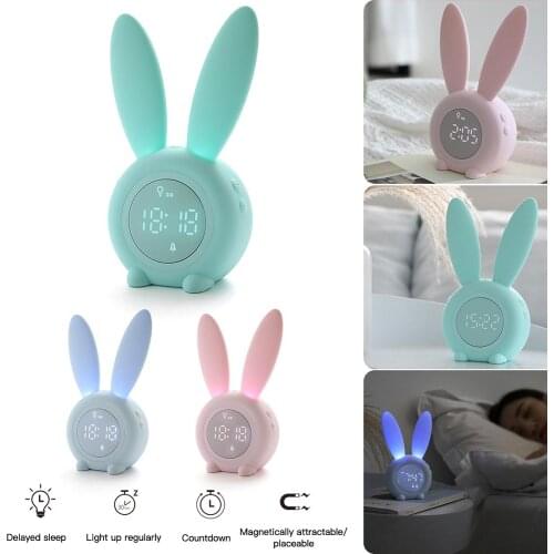 Portable Cute Rabbit Shape Digital Alarm Clock With Led Sound Night Light Rechargeable Table Wall Clocks For Home Decoration