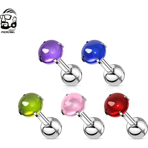 Sweet Pink Crystal Tragus Piercing Earring Helix Stud Round CZ Stone Conch Cartilage Ear Ring Lobe Labret Lip Steel Body Jewelry