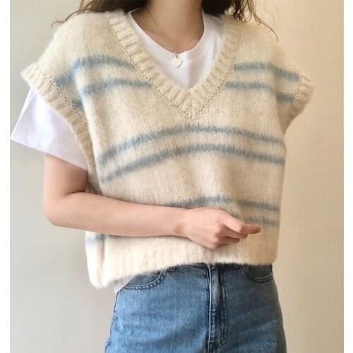 New Loose Sleeveless Sweater Spring Autumn Women Vest Sweaters Knitting Vest Joker Knitted Vest Wool Oversize Girls Pullover