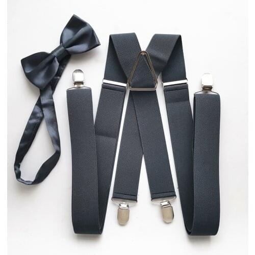 Dark gray Color 140 cm XXL Size Big Adult Suspender Butterfly Bow tie Adjustable Suspenders Neck tie set Men Women LB054