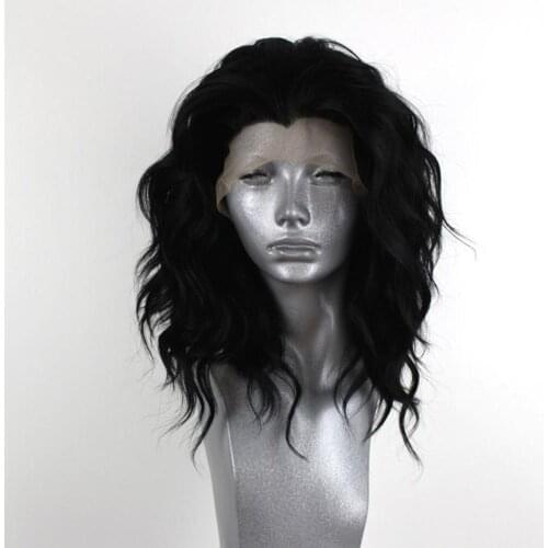 Websterwigs Black Short Bob Curly Wig Synthetic Lace Front Wig with Side Part Heat Resistant Fiber Hair Lace Front for Women