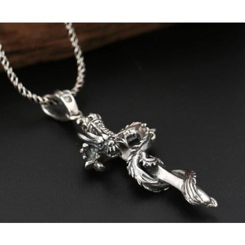 925 Sterling Silver Jewelry Men Women Cross pattern Holy sword Dragon Necklace Pendant