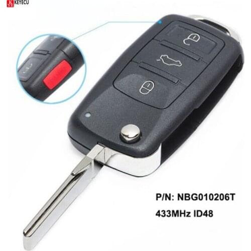 Keyecu Replacement Remote Key 433MHz ID48 Chip Fob for Volkswagen 2011 2012 2013 2014 2015 2016 2017 P/N:NBG010206T