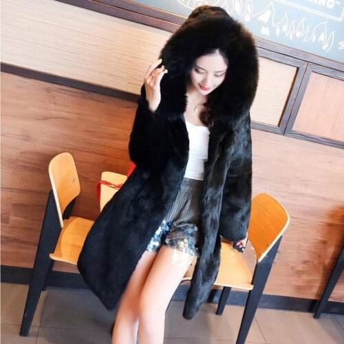 Winter Whole Water Mink Coat Women Hooded Warm Faux Mink Fur Jacket Female Long Mink Fur Parka Plus Size Womens Fox Collar Coat
