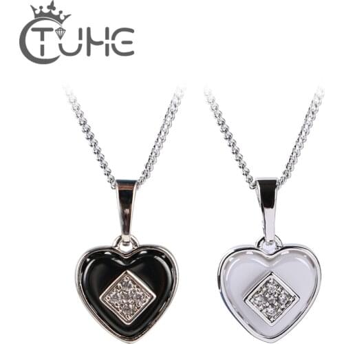 Shinny Heart Necklace for Women With Bling Crystal Heart Shape Ceramic Pendant Necklace Ethnic Bohemian Choker Wedding Gift