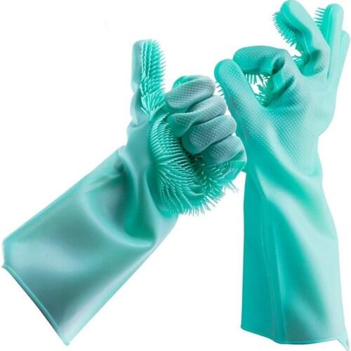 1 Pair Magic Silicone Dishwashing Scrubber Dish Washing Sponge Rubber Scrub Gloves Kitchen Cleaning