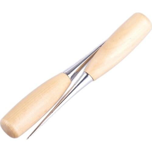 1Pcs New High Quality Leather Wood Handle Awl Tools For Hand Stitcher Stitching Leathercraft Sewing Awl Needle Kit Tool Fastship