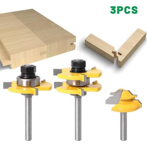 3PCS/Set 6MM 1/4 Shank Tongue Router Bit Groove Joint Assembly Router Bit 45 Degree Lock Miter Route Set Stock Wood Cutting #40