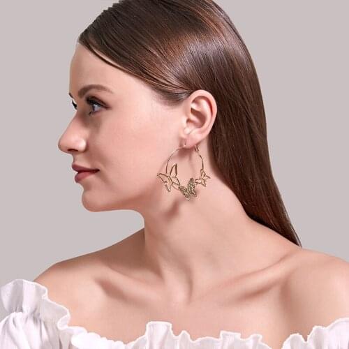 Beautiful Hollow 3pcs Butterfly Earrings European Summer Girls Multicolor Big Round Circle Gold Hoop Earrings Jewelry For Women