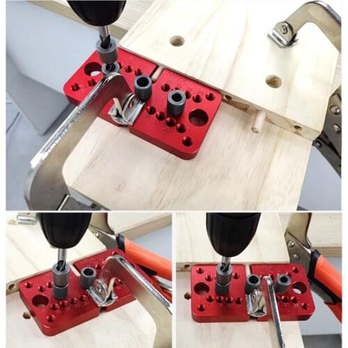 3 In 1 Woodworking Tool Log Tenon Dowelling Jig Hole Puncher Locator Kit Drill Guide Set Aluminum Alloy Vertical Drilling Punche