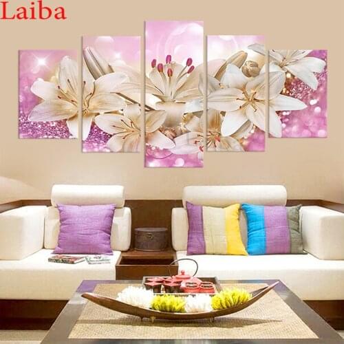 5 pcs Diamond Painting pink Lily flower Cross-Stitch,kits,Full,Diamond Embroidery,Diamond,Mosaic,pattern,beaded embroidery,gift