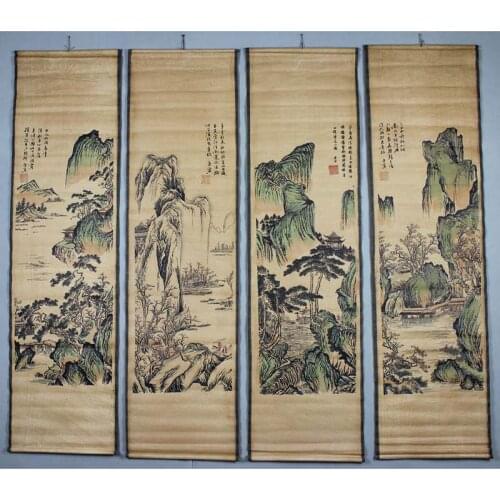 Antique landscape paintings of people sitting room hangs a picture four screen