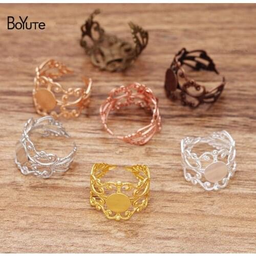 BoYuTe (20 Pieces/Lot) 8MM Flat Ring Base Metal Brass Filigree Adjustable Ring Setting Diy Handmade Jewelry Findings Components