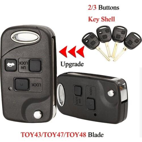 Kutery Remote Car Key Shell For Toyota Corolla Camry RAV4 2/3Buttons With TOY43/47/48 Uncut Blade Blank Key Case Cover