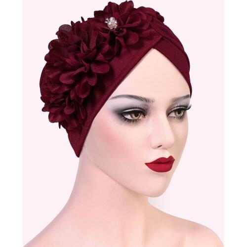 Flower muslim turban Bonnets for women islamic inner hijab caps Arab wrap head scarves femme musulman turbante mujer