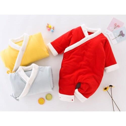 Baby onesies autumn and winter new childrens clothing climbing romper cute print boys and girls baby plus velvet clothes romper