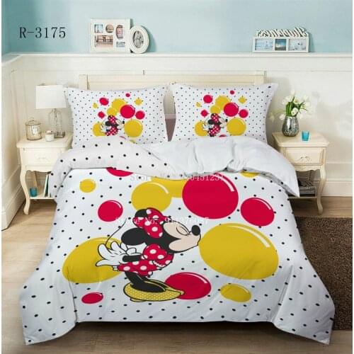 Disney Cute Minnie Mouse Cartoon Bedding Set Couple Single Twin Full King Duvet Cover PillowCase Children Boys Bedroom gift