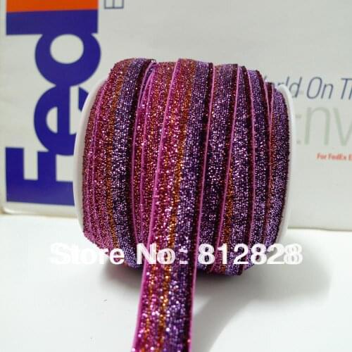 25 Yards 5/8'' 16mm #42 Elastic Stretch Gradient Glitter Metallic Velvet Ribbon Great For Foe Headbands