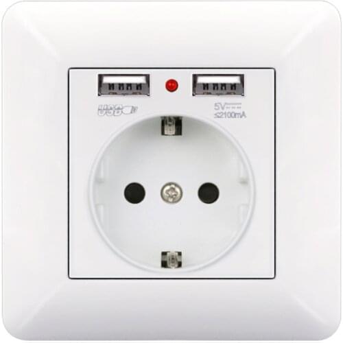 EU power socket,socket with USB for home ,16A 250V dual usb 5V 2A PC Panel 86mm*86mm wall usb socket smart LED on/off