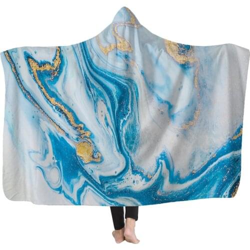 Marble Stripe Series Pattern Flannel Hooded Blanket Double Thicken Warm And Comfortable Wearing Hoodie Single Side Printing