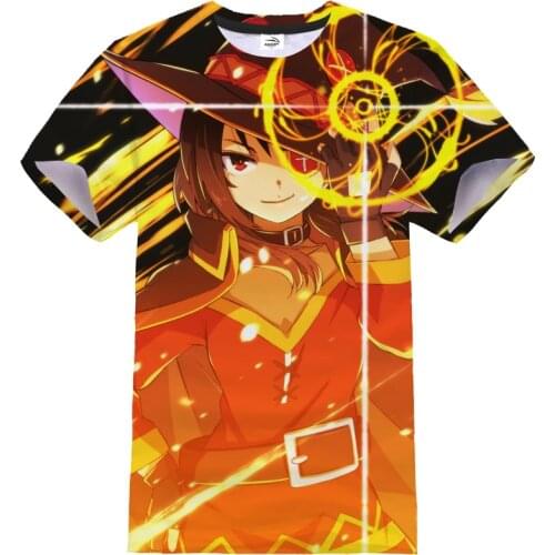 Summer anime Konosuba mens T-shirts Kawaii white t-shirt 3D print men and women tshirt Megumin men streetwear sportswear Tshirt