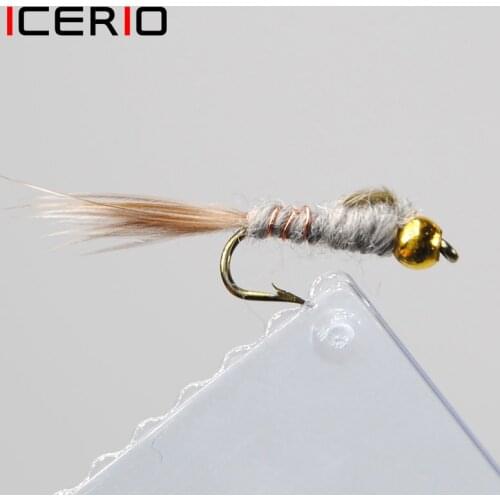 ICERIO 6PCS #12 Bead Head Grey Hares Ear Nymphs Tying Hook Trout Fly Fishing Lures