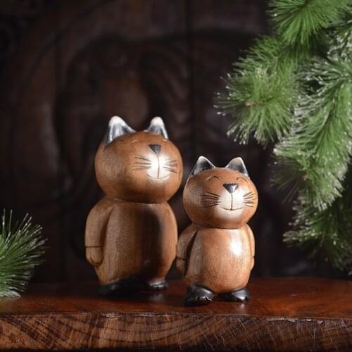 Thailand Imported Southeast Asian Style Walking Solid Wood Kitten Wood Carving Home Decoration Wholesale Kitten Decoration fairy
