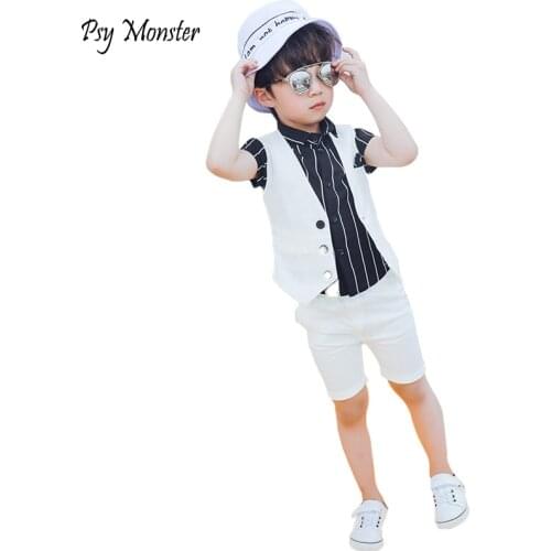Clothing kids set Child suit Baby Prom wedding Flower Boys Formal Dress Waist Coat Shirt Shorts Kids Birthday Party Suits F115