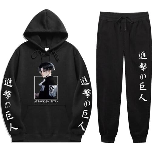 Japan Anime Attack On Titan figure Print 2 Pieces Sets Sweatshirt+Drawstring Pants Hoodies hoodie sets Sweatshirt joggingbroek