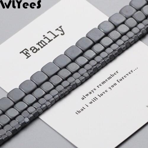 WLYeeS Matte Square Hematite Beads Geometry Natural Stone 3 4 6 8 mm Coin Spacer Loose beads DIY Jewelry Bracelet Earring Making