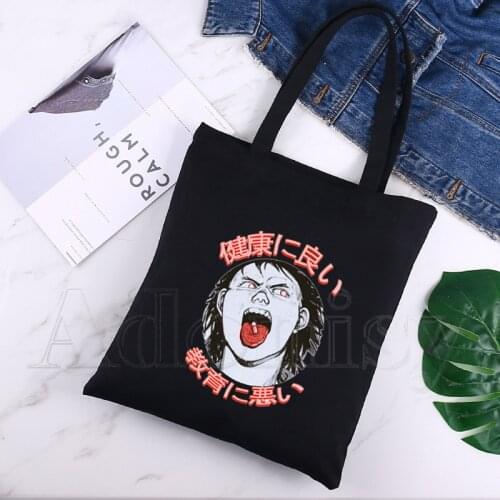 Akira Print Reusable Shopping Bag Women Canvas Tote Bags Printing Eco Bag Cartoon Shopper Shoulder Bags Black