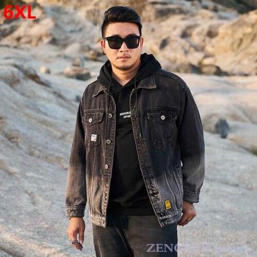 Large size mens tooling lapel denim jacket plus size tide brand autumn and winter black gradient jacket men 6XL 5XL 4XL