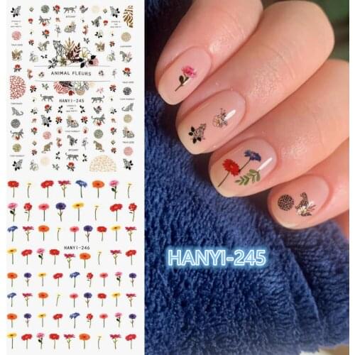 Newest HANYI-244-245-246 flower 3d nail art sticker nail decal stamping export japan design