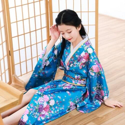New Girls Kimono Japanese Traditional Improved Printed Cardigan Pajamas Robe Small Flower Formal Kimono Suit Issued on Behalf