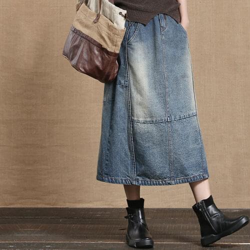 New 2021 Summer High Waist Women Loose Long Denim Skirt Blue A Line Jeans Skirts Vintage Saia Jeans Plus Size 3XL