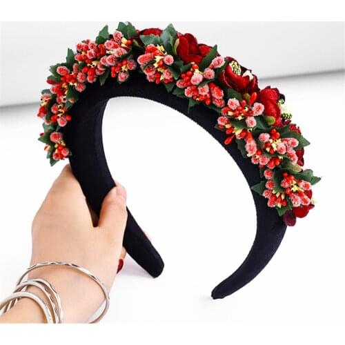 Women Girls Headband Hairband Fashion Wide Thick Sponge Flower Vintage Retro Fabric Hair Accessories Wholesale